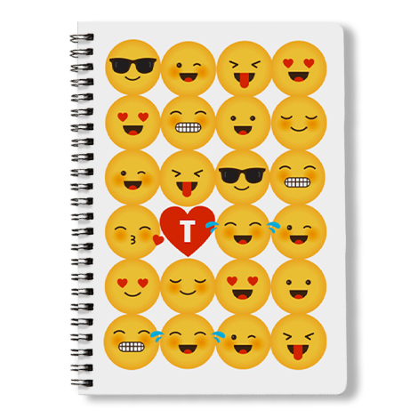 Spiral book with emoji cover on it